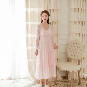 Hanxiuju Zachte Modal 2 Stuks Vrouwen Gewaad Sets Lente Herfst Vintage Prinses Gaas Lange Nachtkleding Meisjes Tiered Night Jurk