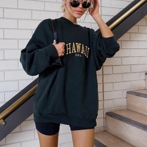 Black Crew Neck Sweatshirt Oversize Vrouwen Brief Print Trui Top Toevallige Losse Lange Warme Sweatshirts Herfst Winter Streetwear