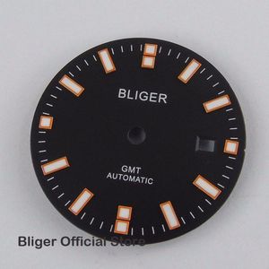 BLIGER 31.5mm Blue Dial Wit Marks Datum Venster Horloge Dial Fit Voor GMT Automatisch Uurwerk Horloge Wijzerplaat