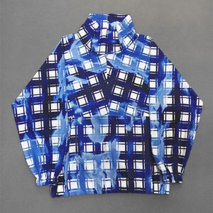 Plus Size Tie Dye Plaid Blok Kleur Print Pullove Coltrui Voorzak Losse Blouse Mannen Vrouw Streetwear Harajuku Top Shirt