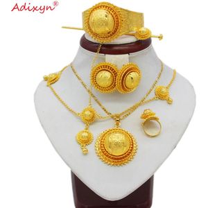 Adixyn Eritrean Sieraden Hanger/Ketting/Oorbellen/Ring/Armbanden/Hairchain voor Vrouwen Gouden Kleur Afrikaanse huwelijksgeschenken N06152
