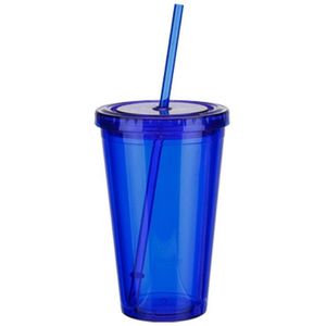500Ml Reizen Mok Met Stro Herbruikbare Smoothie Plastic Iced Tumbler Dubbelwandige Ijs Koud Drankje Koffie Sap Thee cup