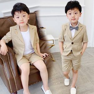 2 Pcs Kids Formele Suits Voor Baby Jongens Pakken Peuter Blazers Zomer Koreaanse Jas Voor Jongen Bruiloft Slijtage Kind Kostuum kleding Set