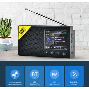 ALLOYSEED - Digital - Draagbare Bluetooth Digitale Radio - 2.4 Inch TFT LCD - DAB/DAB+ en FM