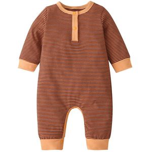 Herfst Katoen Peuter Baby Meisjes Jongens Kleding Rompertjes Ademende Lange Mouwen Gestreept Button Jumpsuit Kleine Baby Casual Kleding