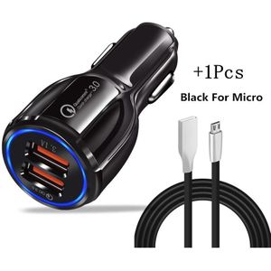 2 Usb-poorten Carcharger Quick Lading QC3.0 Snel Opladen Adapter Dual Usb Auto-Oplader Voor Iphone Micro Usb Type C Kabel Lader