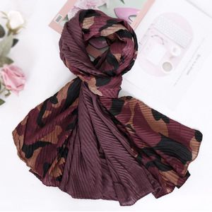 Camouflage Print Sjaal Gerimpelde vrouwen Hijab Islamitische Sjaal Plooi Wrap Katoen Linnen Hoofd Sjaal Moslim Tulband Hoofdband 190x90cm