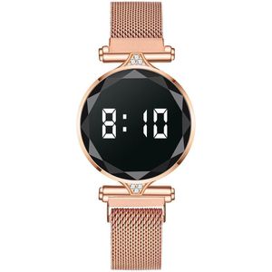 Luxe Digitale Magneet Horloges Voor Vrouwen Rose Goud Roestvrij Staal Jurk Led Quartz Horloge Vrouwelijke Klok Relogio Feminino