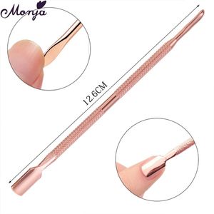 Monja 4 Stijlen Rose Gold Dual End Rvs Nail Art Cuticle Pusher Dode Huid Reinigen Remover Bestanden Manicure Care tool