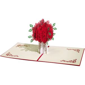 3D Papier Rode Roos Bloem Boeket Pop Up Wenskaart Met Envelop Voor Wedding Valentijnsdag Verjaardag Anniversary 15x15cm