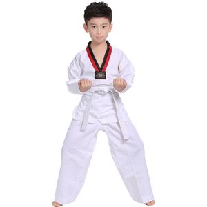 Kid 'S Wit Katoen Wtf Karate Uniform Mannen Taekwondo Dobok Kleding Met Riem Kinderen Volwassen Lange Mouwen Tkd Training kleding