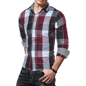 Mannen Classics Plaid Shirt Lange Mouwen Slim Fit Casual Shirt Single Breasted Mannen Werken Tops Shirts