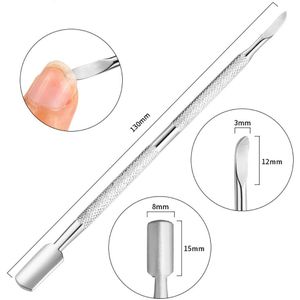 Rvs Metalen Tweekoppige Pusher Schoonmaken Dode Huid Drijfgas Nagelvijl Manicure Levert Pedicure Care Tool