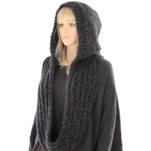 Vrouwen Winter Haak Knit Kap Infinity Sjaal Outdoor Winddicht Warme Lange Sjaal Wrap Effen Kleur Oorklep Hat Nek Warmer