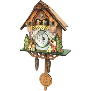 Antieke Houten Koekoek Wandklok Vogel Tijd Bell Swing Alarm Horloge Thuis Art Decor 001