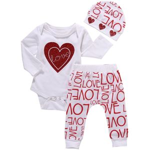 Pasgeboren Baby Bebe Zuigeling Meisje Kleding Lange Mouw Grijs Rood Hart Tops Goldden Liefde Broek Hoofdband 3Pcs Baby Meisjes kleding Sets