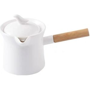 Witte Keramische Thee Pot Japanse Stijl Theepot Voor Thee En Koffie Wit Porselein Theepotten Met Houten Handvat Melk Pot Met deksel