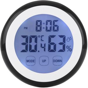 Plastic Digitale LCD Elektronische Vochtigheid Temperatuur Tijd Functie Wandklok Thermometer Hygrometer Met Black Light Klokken