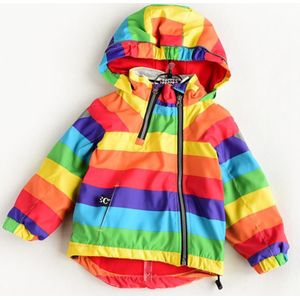 Jongens Meisje Jas Regenboog Kleur Gestreepte Hooded Rits Jassen Voor Kids Kinderen Baby Bovenkleding