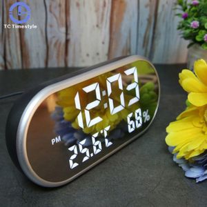 Led Digitale Wekker Met Temperatuur Reveil Horloge Usb Elektronische Tafel Klokken Ovale Spiegel Bureau Klok Despertador