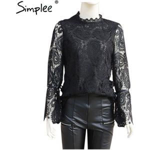 Simplee Wit Retro Gedrukt Shirt Bloem Boog Lange Mouwen Hoge Kraag Vrouwen Top Lente Herfst Lace Edge Tops Vrouwen