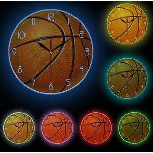 Basketbal Bal 3D Illusion Moderne Gedrukt Wandklok Jongen Kamer Nursery Muur Horloge Stille Beweging Uurwerk Basketbal Jongens