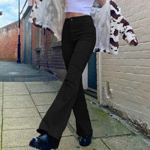 Vintage Broek Basic Bruin Denim Wijde Pijpen Jeans Vrouwen Streetwear Harajuku Stretch Flare Broek Joggers Vrouwelijke Broek Mode