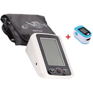 Digitale Pols Bloeddrukmeter Engels Voice Hartslagmeter Tensiometro Meter + Arm Manchet + Vingertop Pulsoxymeter