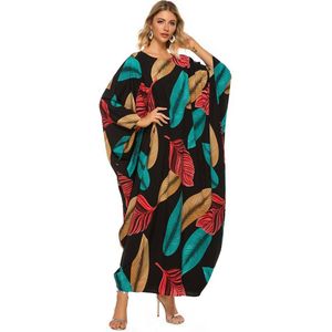 Bladeren Gedrukt Ramadan Eid Mubarak Dubai Kaftan Abaya Kalkoen Hijab Jurk Afrikaanse Dashiki Voor Vrouwen Robe Musulmane Femme VKDR2068