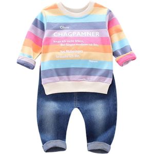 Baby Peuter Jongens Meisjes Kleding Suits Baby Regenboog Herfst Lange Mouw Brief Regenboog T-shirt Tops + Denim Broek 1 2 3 jaar