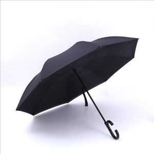 Semi-Automatische Dubbele Laag Omgekeerde Winddicht C-Haak Handen Regen Auto Reverse Paraplu