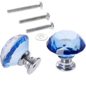 2x Blauw 30 Mm Diamond Shape Crystal Glass Knoppen Kast Lade Handgrepen Keuken Deur Kledingkast Hardware