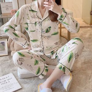Thuis Kleding Voor Vrouwen Green Leaf Print Pyjama Lente Pyjama Vrouwen Nachtkleding Thuis Pak Pijamas Mujer Invierno Pigiami Donna