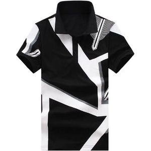 Europese Maat Zomer mannen Tops Mode Business Casual Katoen Geometrische Print Korte Mouw Polo Shirt S-XL