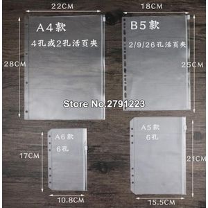 A4/B5/A5/A6 Pvc Zakken Standaard Gaten Transparante Losbladige Pocket Wordt Geleverd Met Zelf-styled Rits Indienen Product Bindmiddel 20 Pcs
