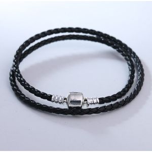Zwarte Dubbele Lederen Armbanden Voor Vrouw Diy Kralen & Bedels Mode-sieraden Armbanden Met Zilveren Sluiting Europese Stijl Sieraden