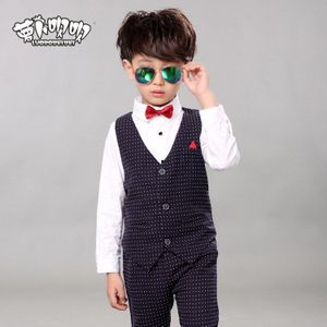 Kind Vest Pak Polka Dot Slanke Kinderen bruiloft bloem Jongen Jurk Shirt broek Vest bowtie 4-Onderdelen Baby kleding set 2-12Yrs