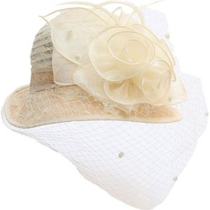 1Pcs Vrouwen Retro Kerk Derby Kant Cloche Hoed Mesh Sluier Bloemen Bruiloft Tovenaar Cap