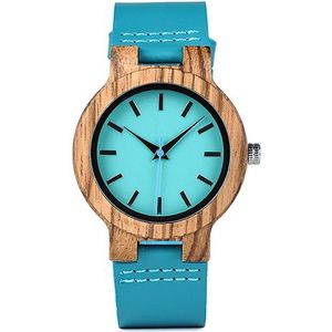 Bobo Vogel Klassieke Zebra Hout Horloge Voor Mannen Vrouwen Indigo Blauw Quartz Horloge Twee Optiom Case Size 33Mm en 45Mm