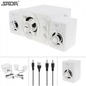 Sada D-208 2.1 Mini Wit 3W Houten 3D Surround Sound Subwoofer Muziek Usb Computer Speaker Met Lichtgevende Veelkleurige Lamp