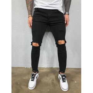 Knie Gat Gescheurde Jeans Mannen Skinny Blue & Black High Street Style Elasticiteit Slim Verzwakte Casual Mannen Broek Broek Biker jeans