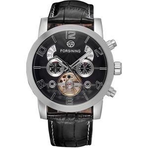 Forsining Tourbillion Mode Wave Zwart Gouden Klok Multifunctionele Display Mens Automatische Mechanische Horloges Top Luxe