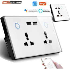 Wifi Smart Usb Stopcontact Universele Elektrische Plug Outlet 15A Power Touch Schakelaar Draadloze Lading Werk Met Alexa Google Thuis
