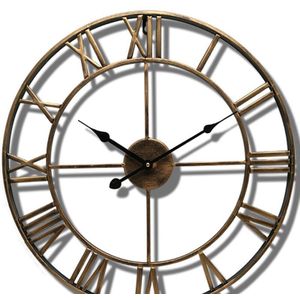 Nordic Romeinse Cijfer Metalen Wandklokken Retro Holle Ijzeren Ronde Art Zwarte Goud Grote Outdoor Tuin Klok Thuis Decoratie 40/45Cm