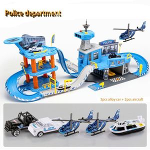 Kinderen Parkeerplaats Speelgoed Multi-layer Spoor Auto Legering Vliegtuig Politie Techniek Truck Brandweerwagen Serie Speelgoed Auto 'S