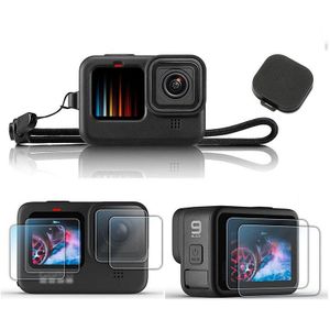 Actie Camera Beschermende Accessoires Kit Voor Gopro Hero 9 Zwart Rubber Soft Case Gehard Glas Lens Screen Protector Lanyard