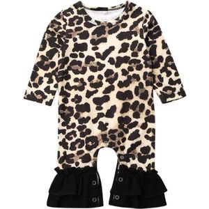 Kid Baby Meisje Rompertjes Kleding Luipaard Print Lange Mouwen Ruches Romper Jumpsuit One-Stukken Outfit