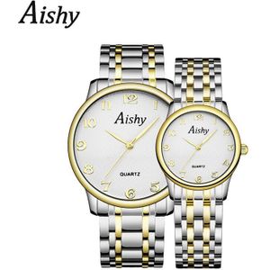 Aishy Paar Horloges Waterdicht Roestvrij Stalen Band Goud Zilver Zakelijke Horloges Valentijnsdag