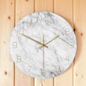 Quartz Analoge Rustig Marmer Wandklok 3D Chic Wit Marmer Print Moderne Ronde Muur Horloge Nordic Creativiteit Home Decor