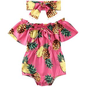 Zomer Kleding Jumpsuit Pasgeboren Baby Meisje Bloem Kleding Off Shoulder Bodysuit Hoofdband Ananas Zonnebloem Outfits Set